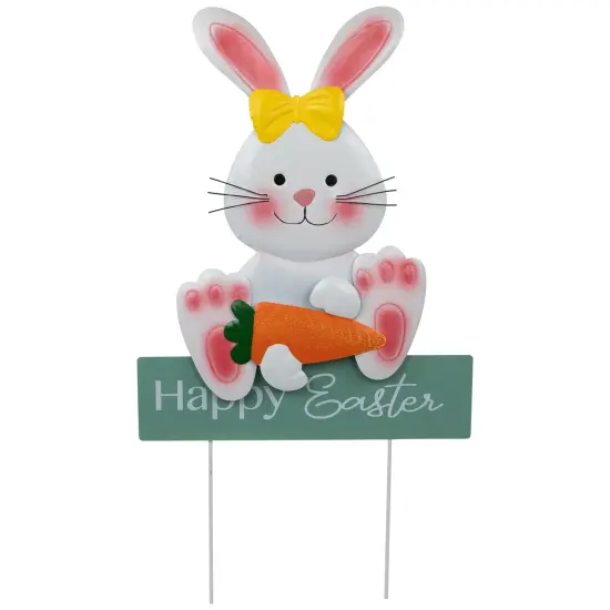 Northlight Bunny with Carrot Happy Easter Outdoor Garden Stake - 18.75" White {1}