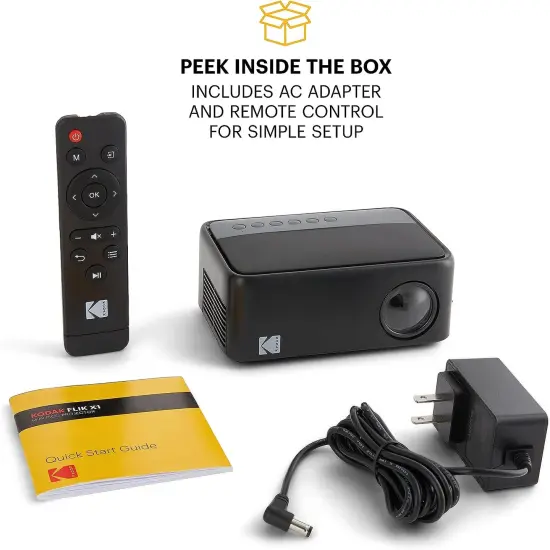 KODAK FLIK X1 Mini Pico Projector, Compact 100" Mini Projector with Remote Control & Speakers Black {6}