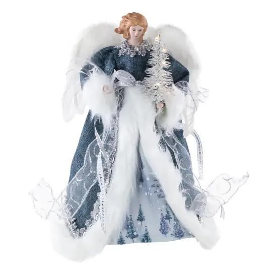 Northlight Lighted Angel with Faux Fur Wings Christmas Tree Topper - 14" - Blue and White {1}