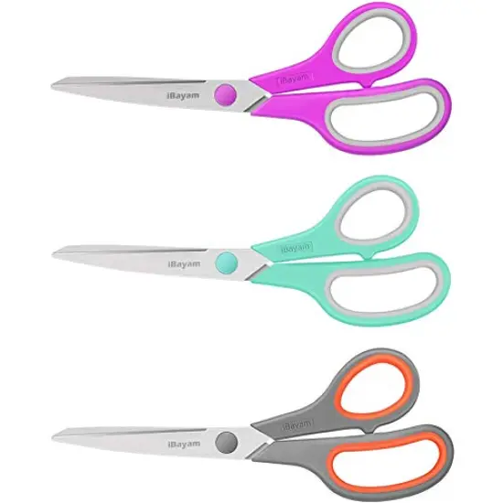 3 Pack Scissors, " Multipurpose Scissors Bulk , Ultra Sharp Blade Shears, Comfort-Grip Handles, Sturdy Sharp Scissors for Office Home School Sewing Fabric Craft Supplies, Right / Left Handed {1}