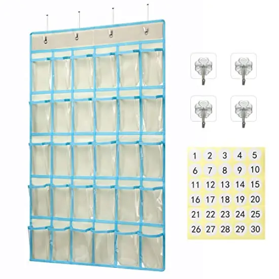 Classroom Pocket Charts for Cell Phone Calculator Holders, Pocket Organizer for Cell Phone Jail with 30 Clear Pockets Chart Size 33.5 x 24.5 Inch Classroom Pocket Storage (Beige) {2}