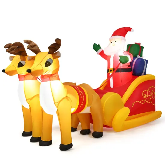 Costway 7.5 Ft Inflatable Santa Double Deer w/Sled Waterproof Christmas Outdoor Decoration {2}