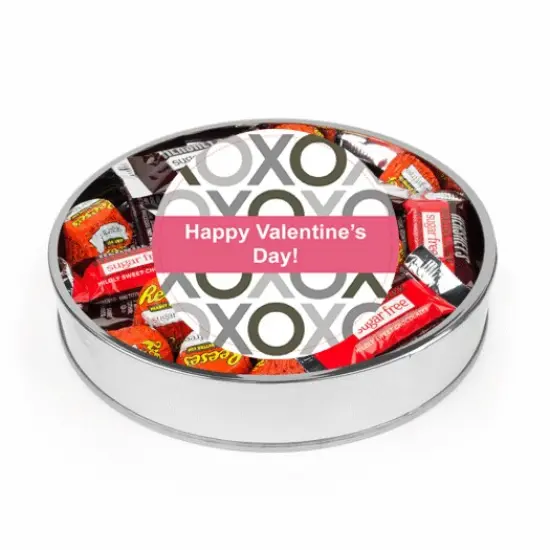 Valentine's Day Sugar Free Candy Gift Tin Large Plastic Tin with Sticker and Hershey's Chocolate & Reese's Mix - xoxo {1}