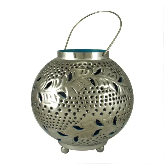 Kaemingk 8" Tropicalia Silver and Blue Cut-Out Floral Votive Candle Holder {1}