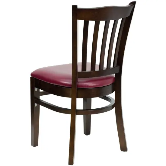 Emma and Oliver 2 Pack Vertical Slat Back Wooden Restaurant Chair BurgundyVinyl/Walnut {3}