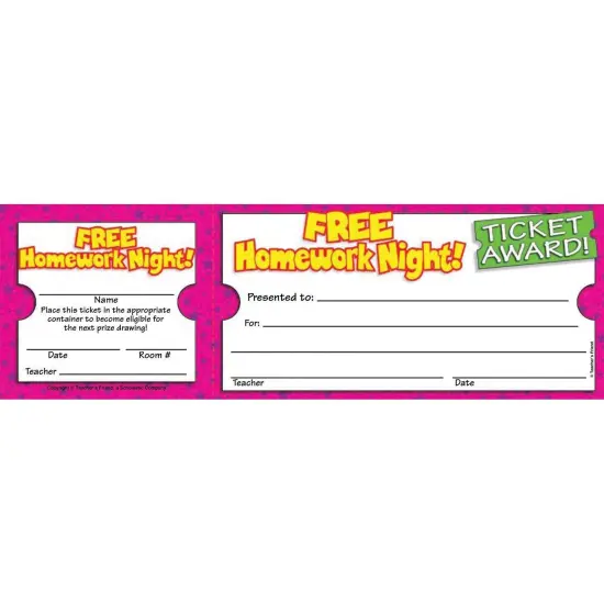 Ticket Awards, Free Homework Night!, 100 Per Pack, 6 Packs {2}