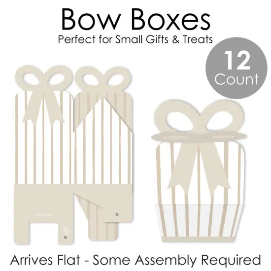 Big Dot of Happiness Tan Stripes - Square Favor Gift Boxes - Simple Party Bow Boxes - Set of 12 {7}