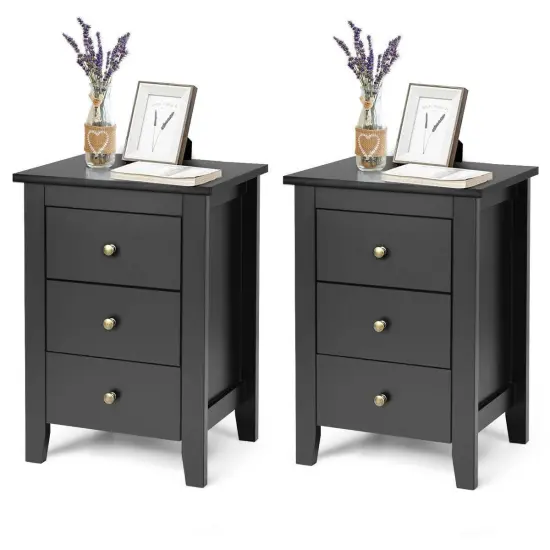 2 pcs Nightstand End Beside Table Drawers Black {1}