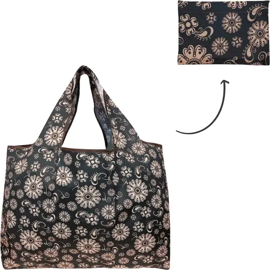 Wrapables Large Foldable Tote Nylon Reusable Grocery Bag, 3 Pack Midnight Madness {5}