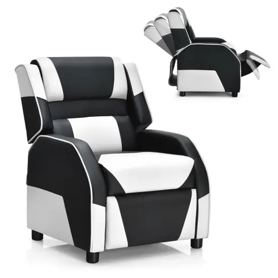 Kids Youth PU Leather Gaming Sofa Recliner with Headrest and Footrest White {4}