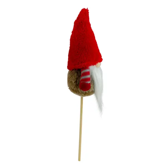 Northlight 11.5" Tiny Gray Faux Fur Santa Gnome with Red Hat and Striped Arms on a Stick Christmas Decoration {4}