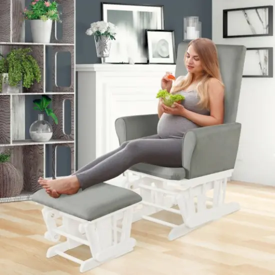 Baby Nursery Relax Rocker Rocking Chair Glider & Ottoman Set Grey {1}