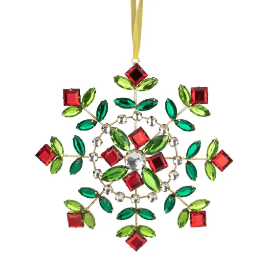 Northlight 6.5" Green and Red Gem Stone Flowers Snowflake Christmas Ornament {3}