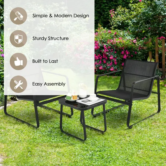 3 Pieces Patio Bistro Furniture Set with Glass Top Table Garden Deck-Black {3}