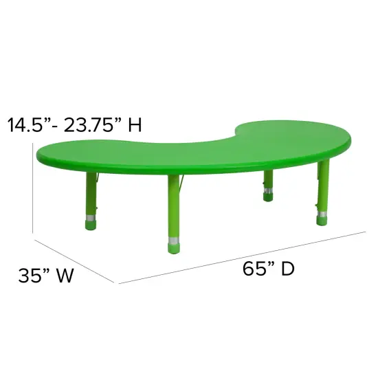 Emma and Oliver 35"W x 65"L Half-Moon Plastic Height Adjustable Activity Table Green {4}