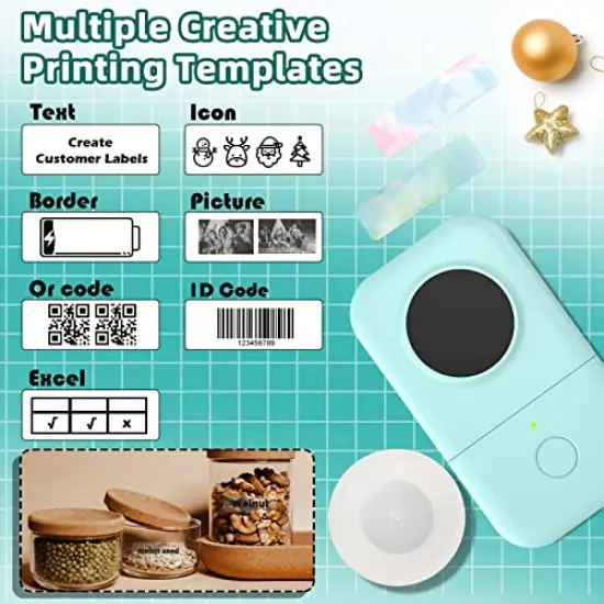 D30 Label Maker Machine with Tape, Bluetooth Thermal Mini Label Printer for Storage, Barcode, Mailing, Office Supplies, Home, Organizing Storage,Small Portable Sticker Maker, Green {2}