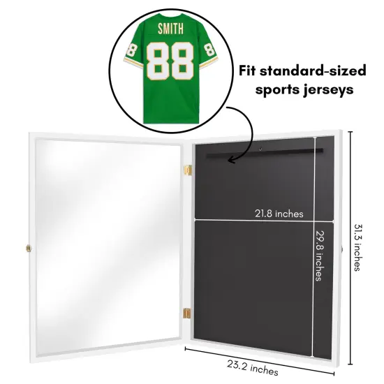 Americanflat 23x31 Lockable Jersey Display Case - Jersey Shadow Box Frame - Includes Built-in Hook for Jersey - Anti-Theft Lock - Polished Plexiglass Cover - Hanging Hardware White {3}
