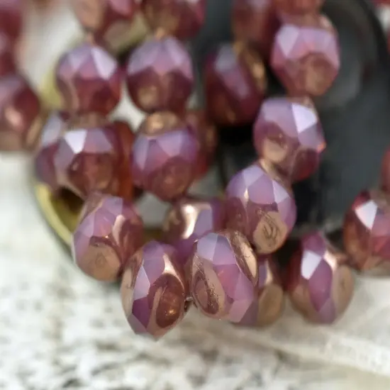 *15* 9mm Bronze Washed Pink Opaline Central Cut Round Beads {5}