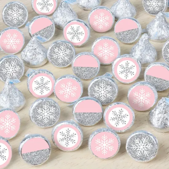 Big Dot of Happiness Pink Winter Wonderland - Holiday Snowflake Birthday and Baby Shower Small Round Candy Stickers - Party Favor Labels - 324 Count {1}