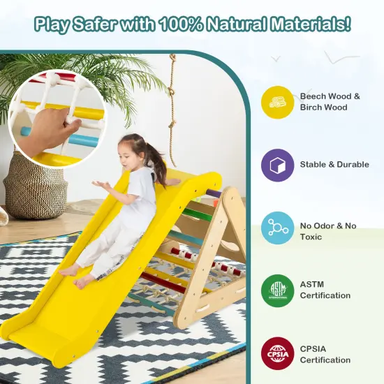 4 in 1 Triangle Climber Toy with Sliding Board and Climbing Net Multicolored {5}
