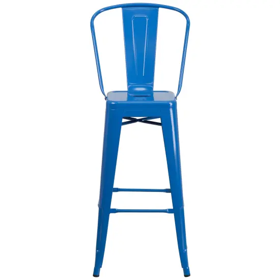 Merrick Lane Dothan Series Metal Stool with Removable Back for Indoor-Outdoor Use Blue {6}