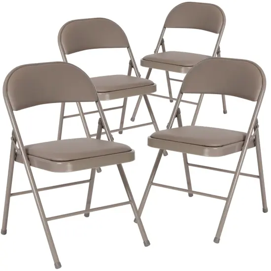 Emma and Oliver 4 Pack Vinyl Padded Metal Frame Event/Home Office Folding Chair Gray {1}