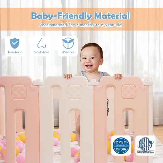 16 Panels Baby Safety Playpen with Drawing Board Pink {1}