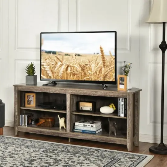 4 Cubby Entertainment Media Console with Shelves {1}
