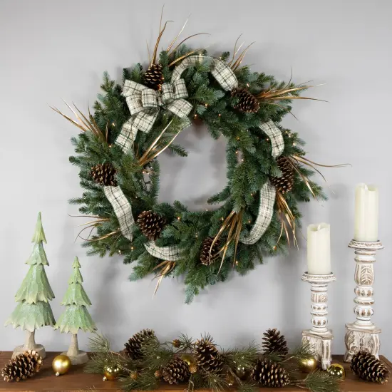 Northlight Real Touch&trade; Pre-Lit Blue Spruce Artificial Christmas Wreath - 48" - Clear Lights Green {4}