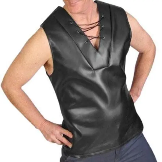 Tv Reporter Bruno Black Faux Leather Costume Vest {1}