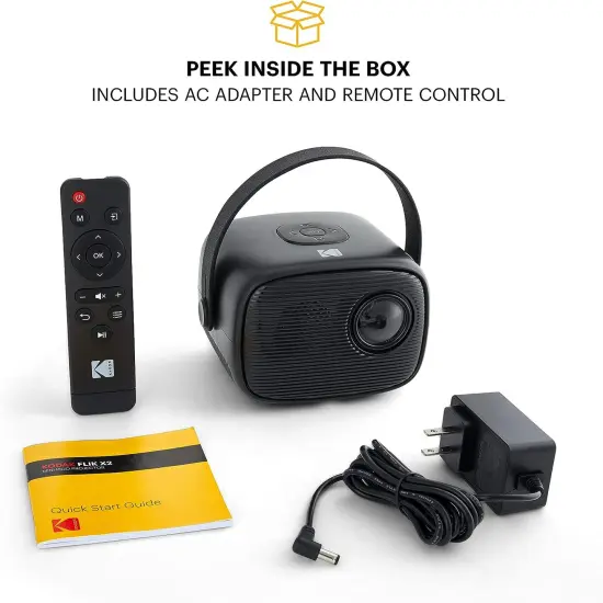 KODAK FLIK X2 Mini Pico Projector, Portable 100" Mini Projector with Remote Control & Speakers {6}