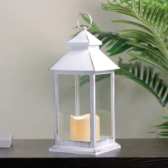 Northlight Brushed Candle Lantern with Flameless LED Candle - 12.5" - White {4}