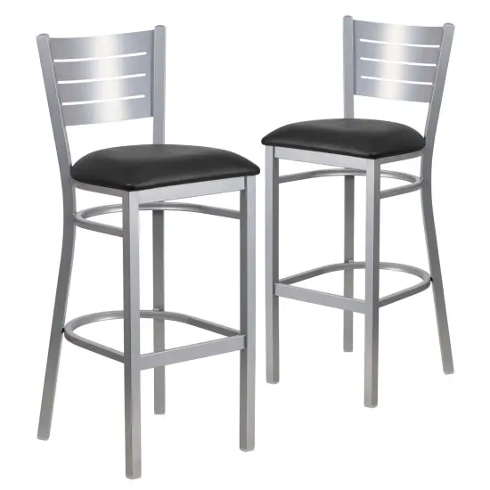 Emma and Oliver 2 Pack Silver Slat Back Metal Restaurant Barstool CherryWood/Silver {6}