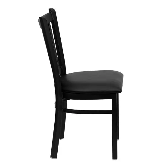 Emma and Oliver 2 Pack Vertical Back Metal Restaurant Chair BlackVYL/BlackMetal {4}