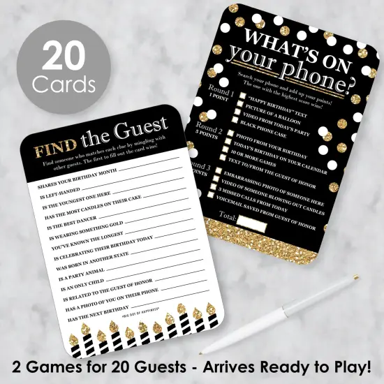 Big Dot of Happiness Adult Happy Birthday - Gold - 2-in-1 Birthday Party Cards - Activity Duo Games - Set of 20 {3}
