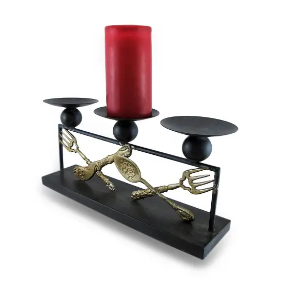 Metal Silverware Triple Candle Holder Distressed Finish 3 Pillar Display {3}