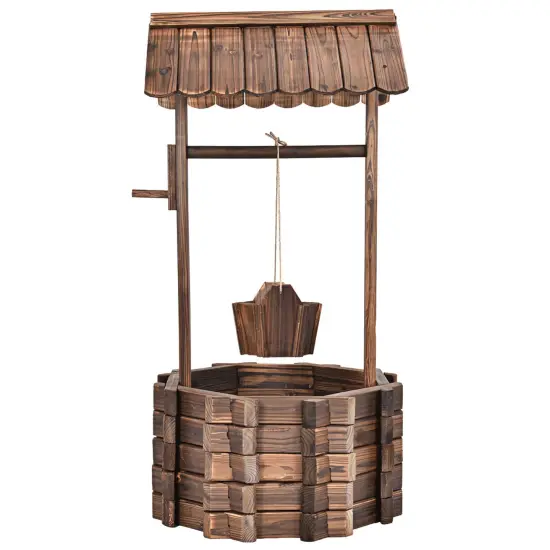 Costway Outdoor Wooden Wishing Well Bucket Flower Plants Planter Patio Garden Home Decor {5}
