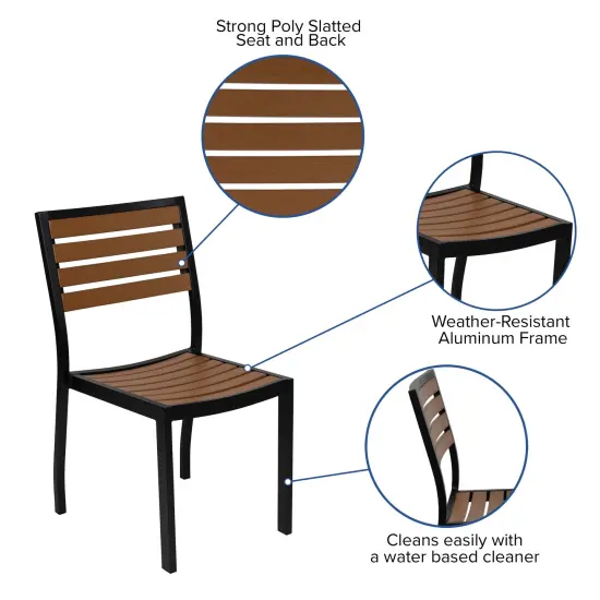 Merrick Lane Kersey Outdoor Side Chair Poly Faux Wood and Metal Patio and Deck Chair for All-Weather Use Teak {2}