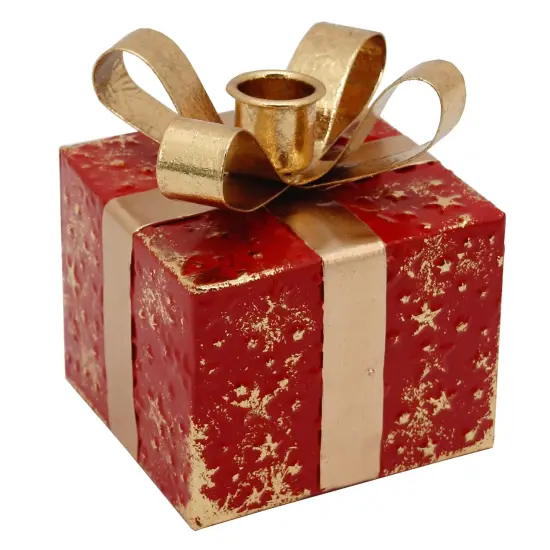 Northlight 4.5" Red Metal Gift Box Christmas Taper Candle Holder {1}