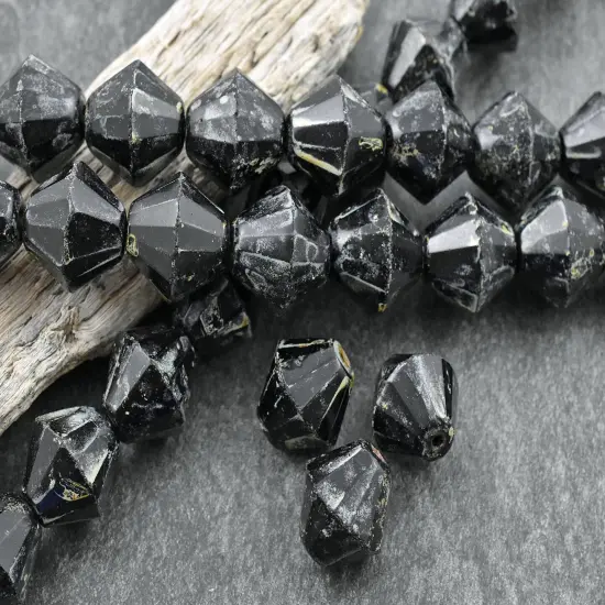 *6* 16mm Jet Travertine Faceted Bicone Beads {5}