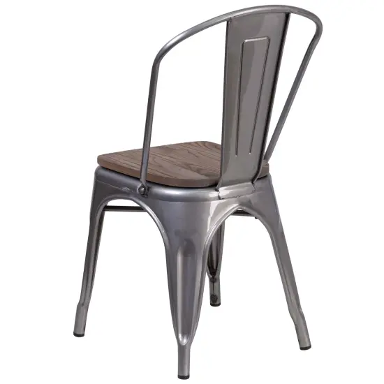 Merrick Lane Stackable Metal Vertical Slat Back Dining Chair with Textured Wood Seat Clear Coated {4}