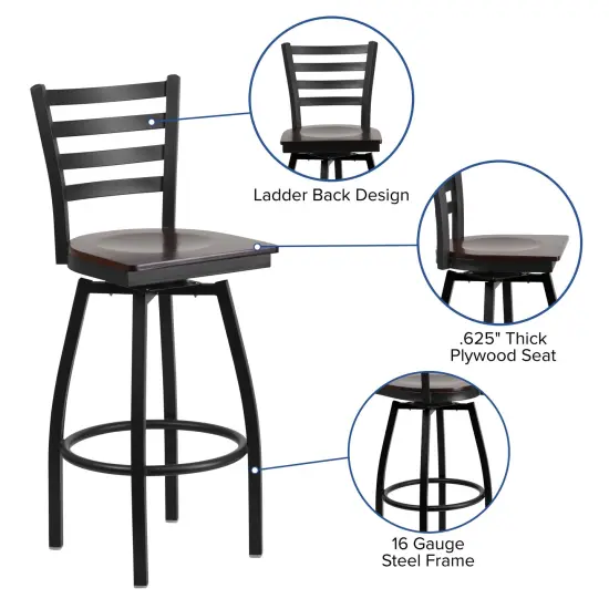Emma and Oliver Ladder Back Swivel Metal Restaurant Dining Barstool BurgVYL/BlackMetal {7}