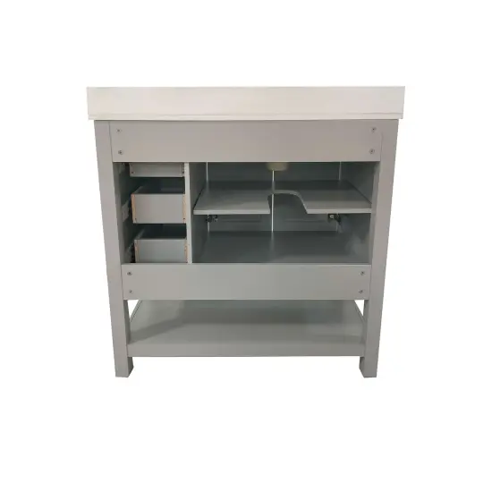 Merrick Lane Vigo Bathroom Vanity with Ceramic Sink, Carrara Marble Finish Countertop, Storage Cabinet with Soft Close Doors, Open Shelf and 3 Drawers {4}