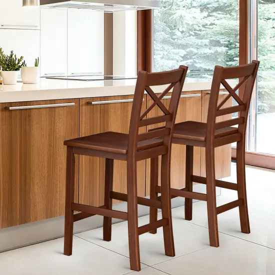 Set of 2 Bar Stools 24 Inch Counter Height Chairs with Rubber Wood Legs {2}