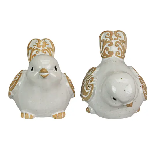 7 Inch Ceramic Bird Figurine Farmhouse Art Home Decor Shelf Sculpture Set of 2 {3}