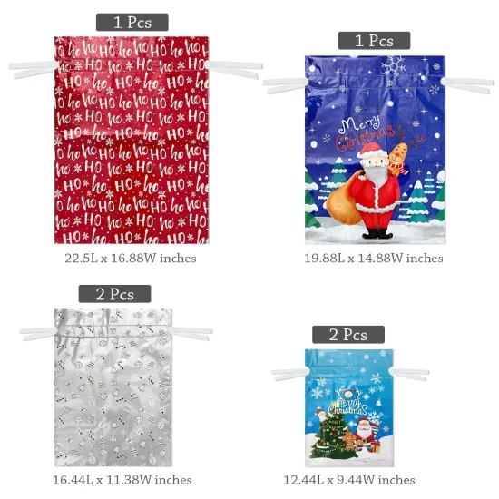 Wrapables Aluminum Foil Christmas Holiday Drawstring Gift Bags for Party Favors, Goodie Bag, Treats, Gift Wrap, Parties (of 6) Blue Silver {2}