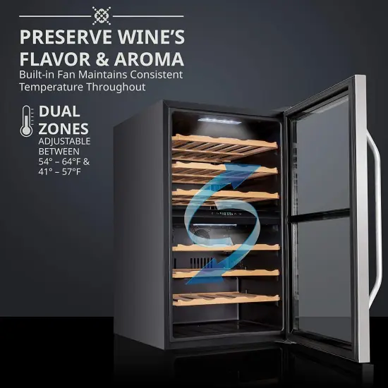 Ivation 43-Bottle Wine Cooler, Dual Zone Compact Freestanding Wine Fridge with Lock Stainless Steel {2}