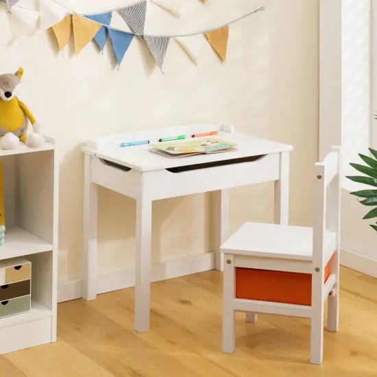 Wood Activity Kids Table and Chair Set with Flip Top Design and Pull-out Drawer White {2}
