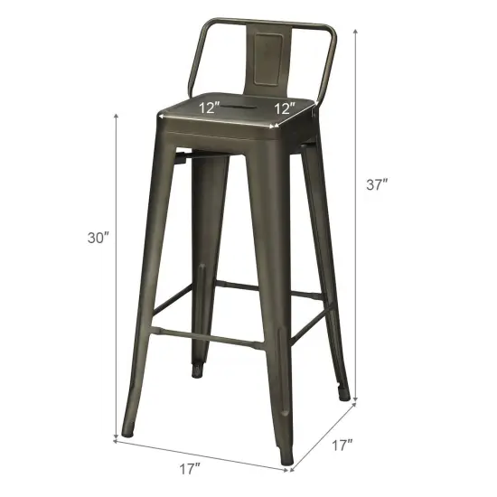 Set of 4 Metal Counter Height Dining Chairs with Low Back and Rubber Feet Suitable to Any Space Gun {4}