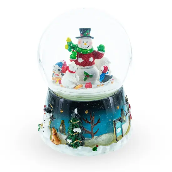 Snowman, Polar Bears, and Penguins Musical Spinning Snow Globe {1}